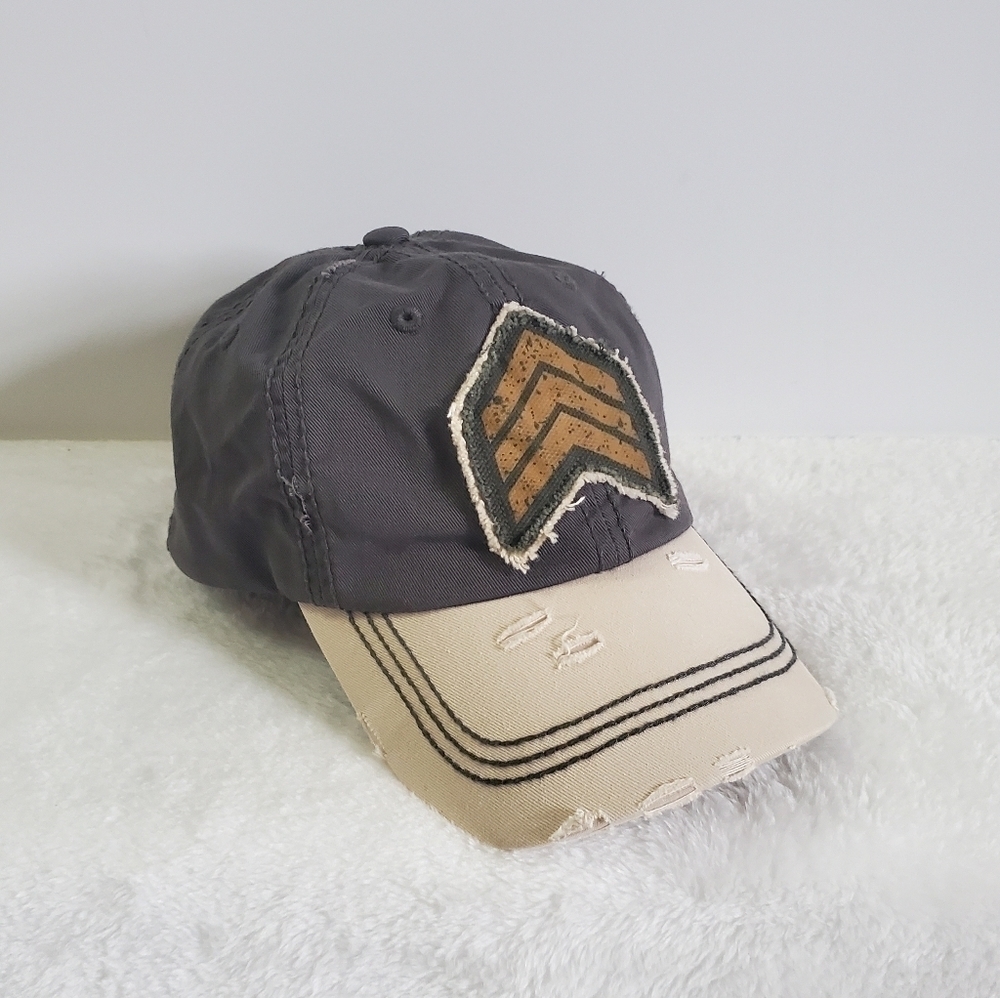 MILITARY Army Distressed Gray Cream Baseball Hat Cap